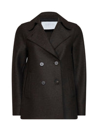 Harris Wharf London Women Dark Brown Felted Wool Double-Breasted Peacoat