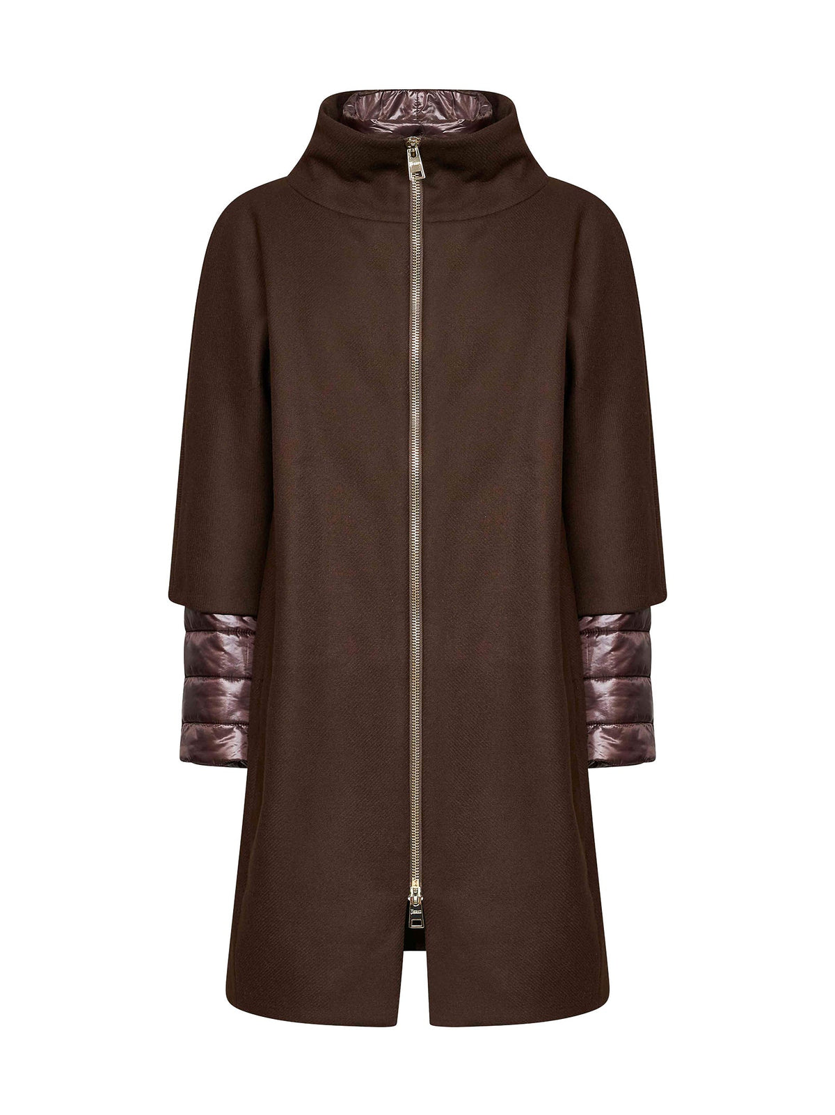Herno Women Dark Chocolate Ecowool And Ultralight Nylon Coat
