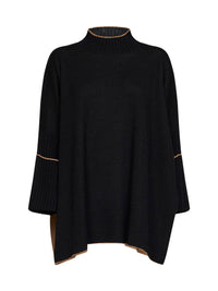 Herno Women Black Virgin Wool Knit Poncho-Style Sweater