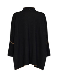 Herno Women Black Virgin Wool Knit Poncho-Style Sweater