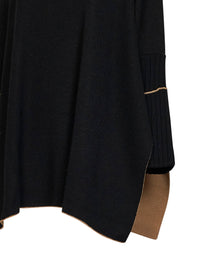 Herno Women Black Virgin Wool Knit Poncho-Style Sweater