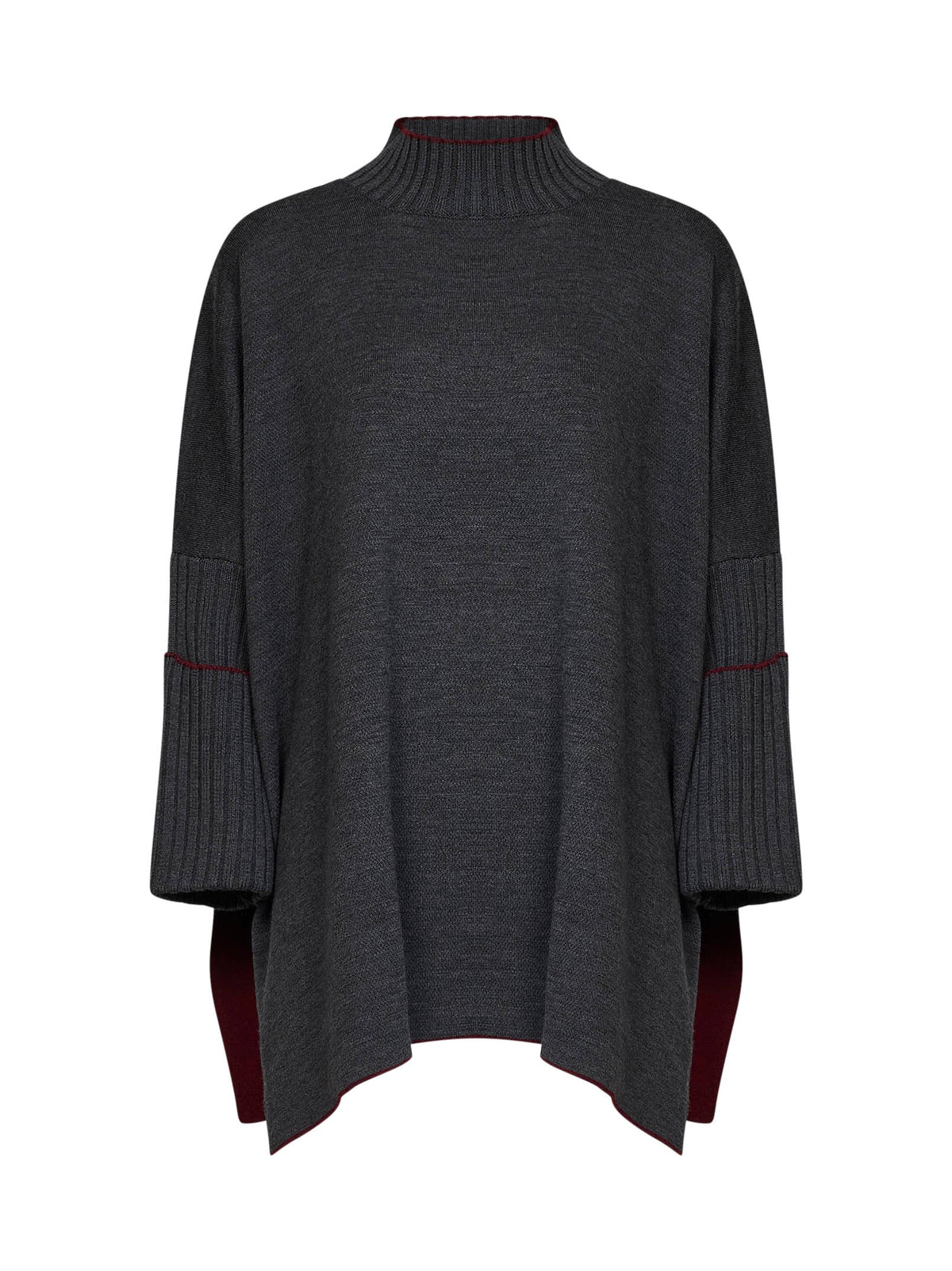 Herno Women Grey Virgin Wool Knit Poncho-Style Top