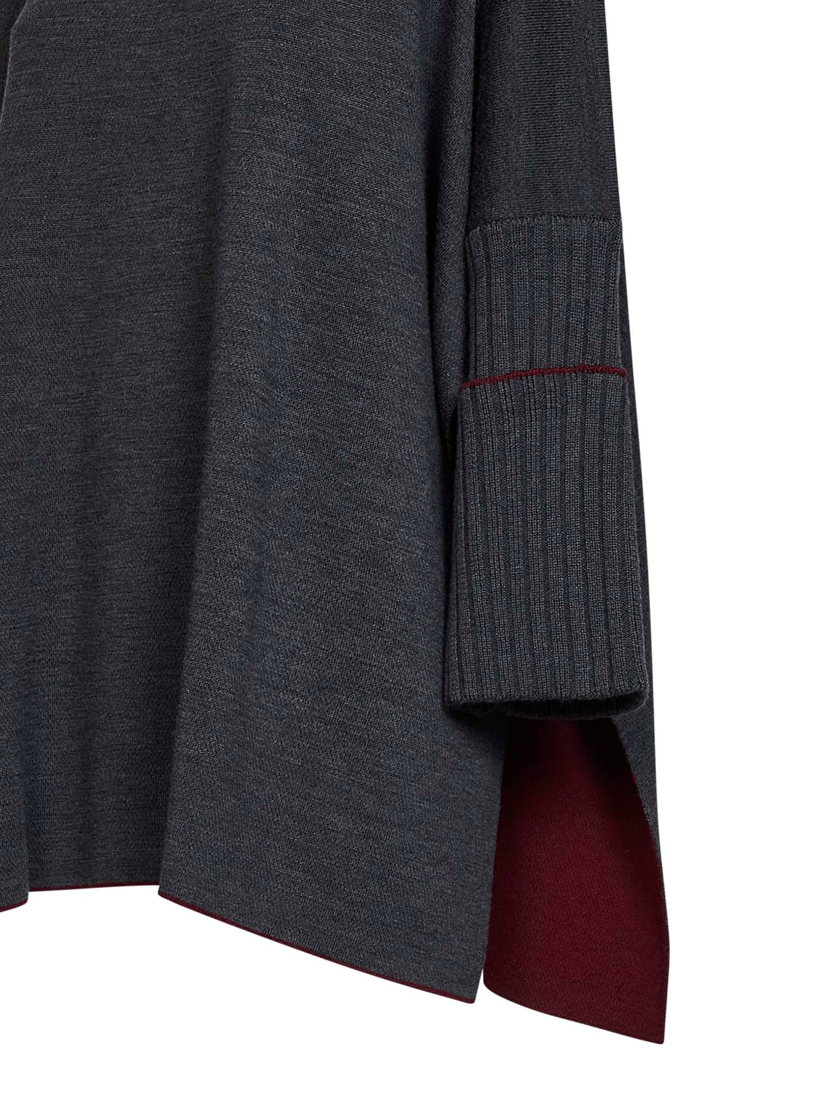 Herno Women Grey Virgin Wool Knit Poncho-Style Top