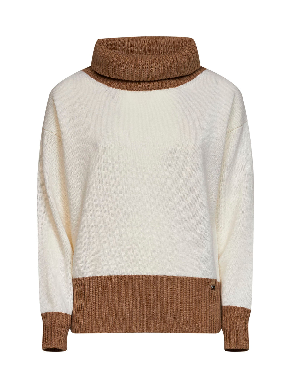 Herno Women Milky White Color-Block Wool Turtleneck Sweater