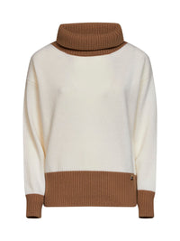 Herno Women Milky White Color-Block Wool Turtleneck Sweater