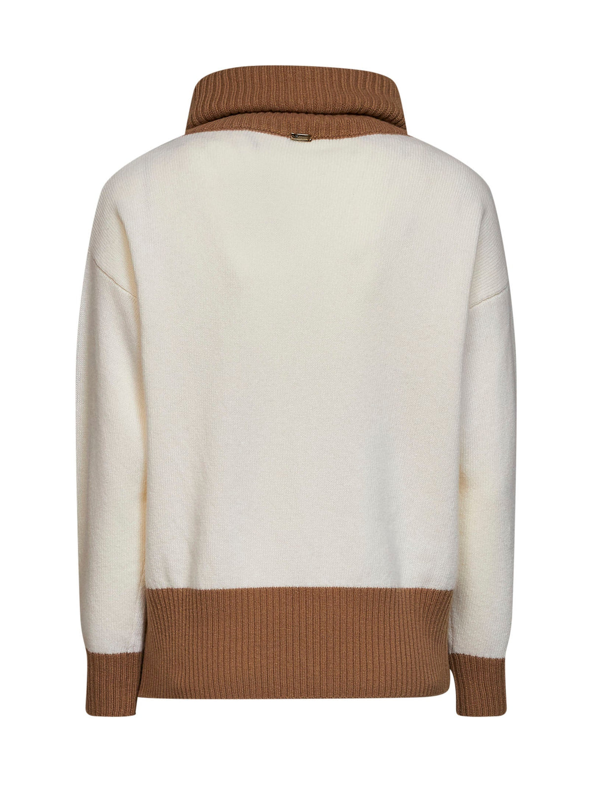 Herno Women Milky White Color-Block Wool Turtleneck Sweater