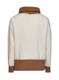 Herno Women Milky White Color-Block Wool Turtleneck Sweater