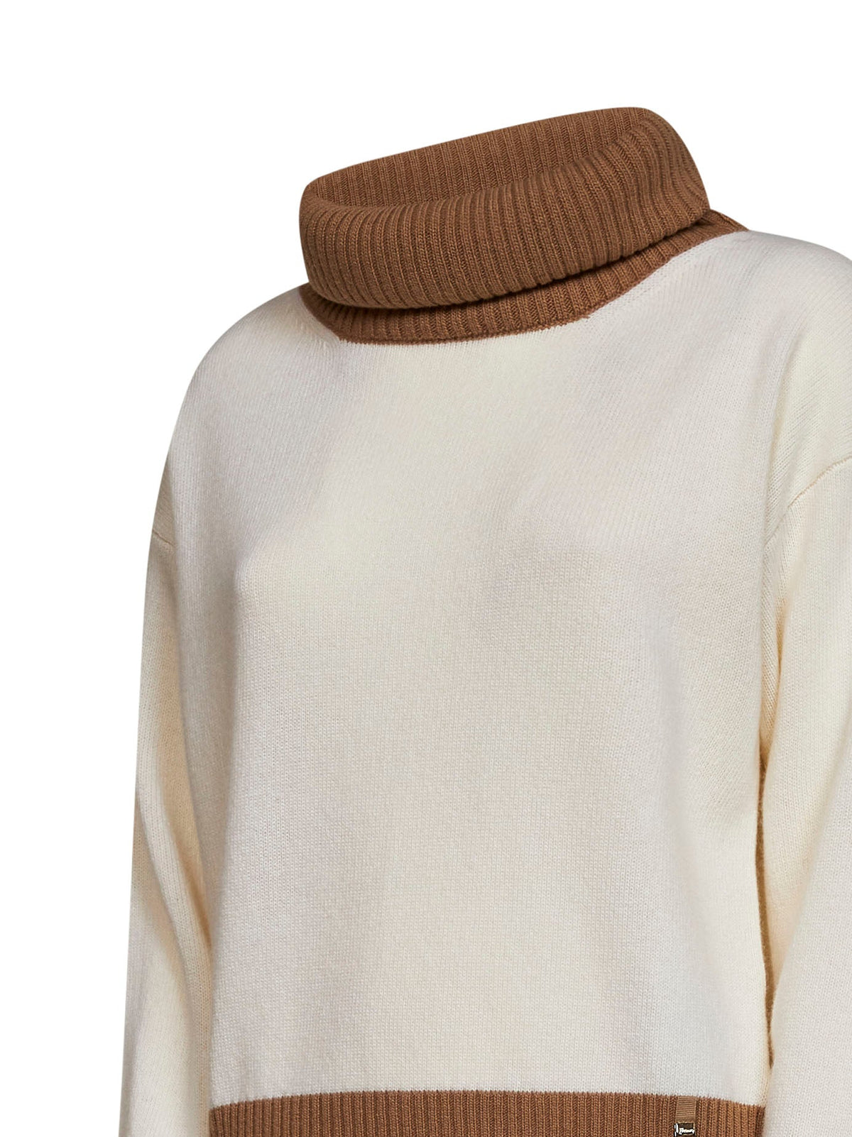 Herno Women Milky White Color-Block Wool Turtleneck Sweater