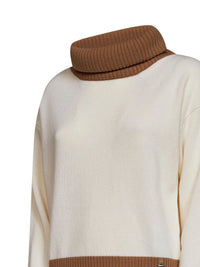 Herno Women Milky White Color-Block Wool Turtleneck Sweater