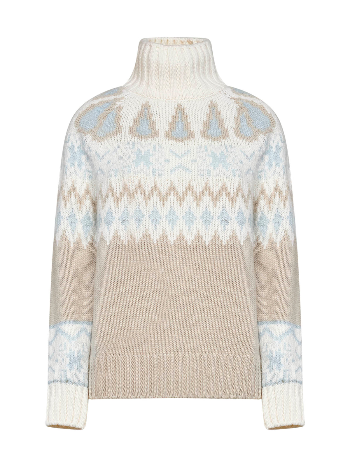 Herno Women Milky White Wool And Cashmere Blend Sweater With Norwegian Jacquard Pattern.