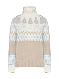 Herno Women Milky White Wool And Cashmere Blend Sweater With Norwegian Jacquard Pattern.