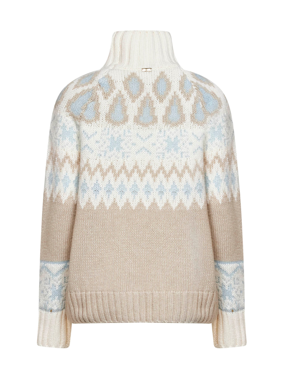 Herno Women Milky White Wool And Cashmere Blend Sweater With Norwegian Jacquard Pattern.