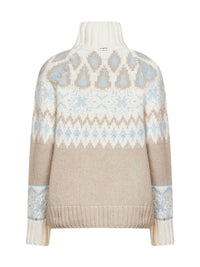 Herno Women Milky White Wool And Cashmere Blend Sweater With Norwegian Jacquard Pattern.