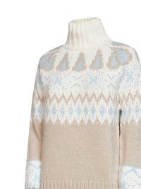 Herno Women Milky White Wool And Cashmere Blend Sweater With Norwegian Jacquard Pattern.