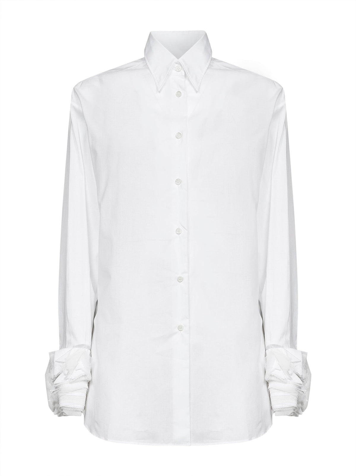 Jil Sander Women Optic White Cotton Shirt With Multi-Layered Cuffs