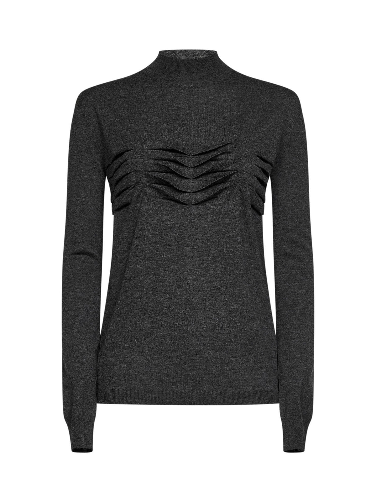 Jil Sander Women Anthracite Wool And Cashmere Knit Sweater With Pleats Detail