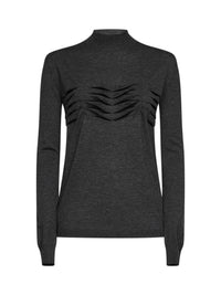 Jil Sander Women Anthracite Wool And Cashmere Knit Sweater With Pleats Detail