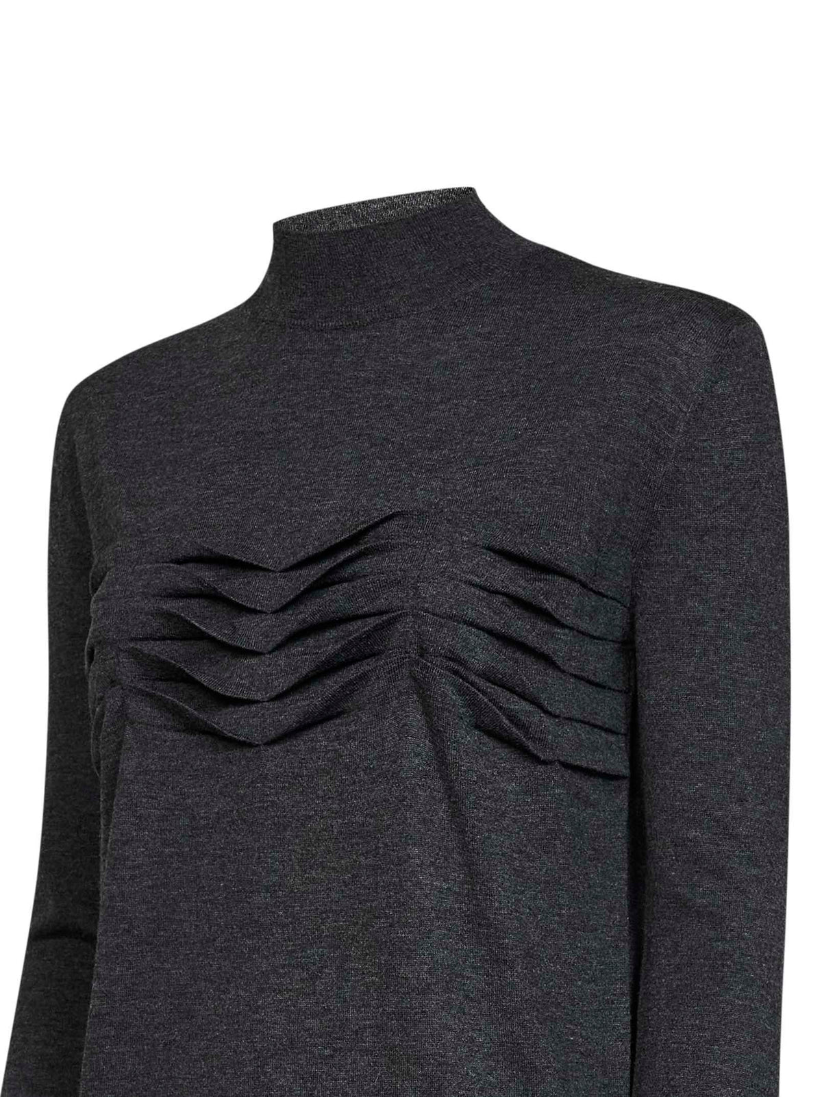Jil Sander Women Anthracite Wool And Cashmere Knit Sweater With Pleats Detail