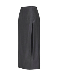 Jil Sander Women Fog Grey Wool Canvas Midi Skirt With Slits