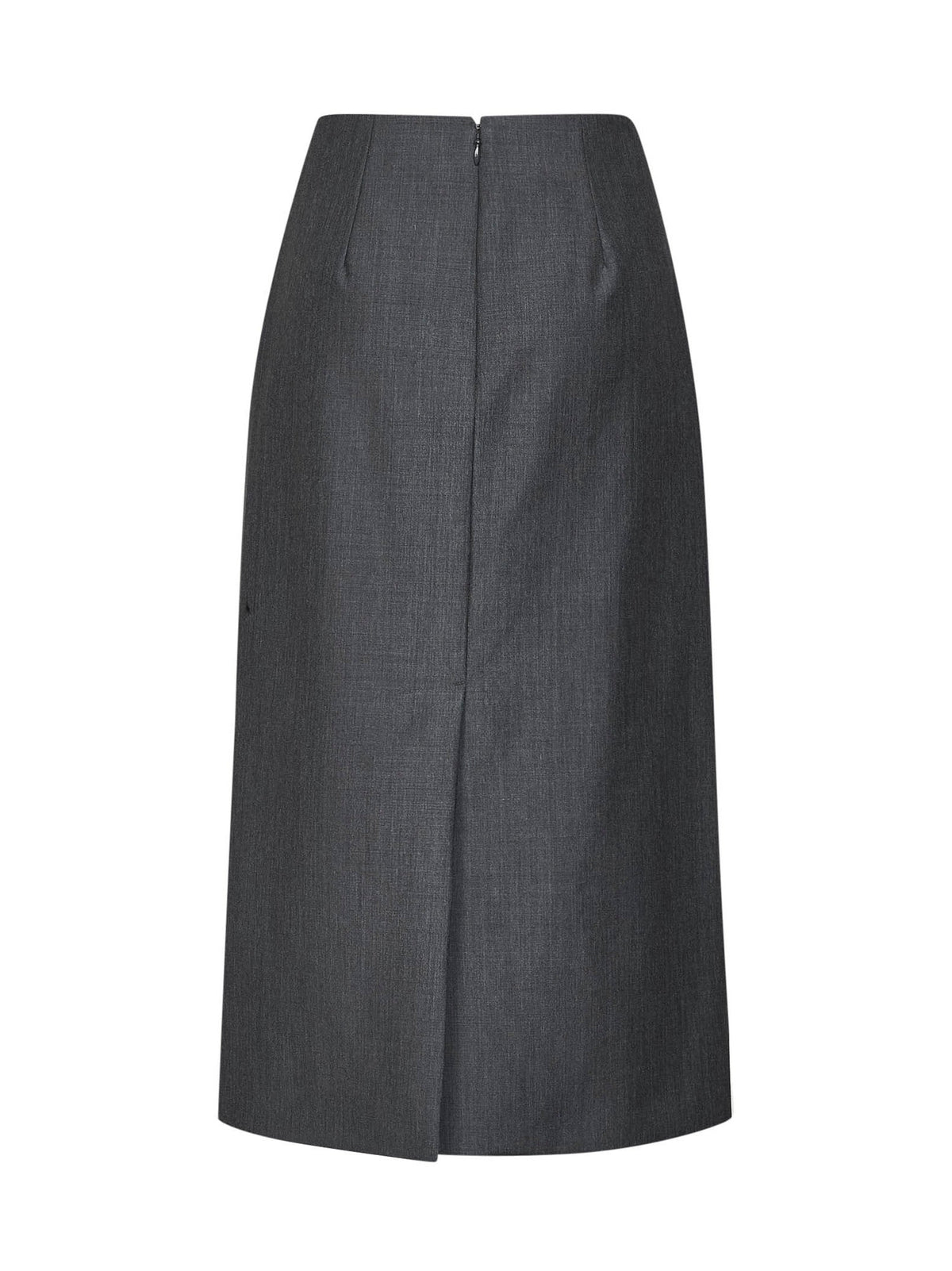 Jil Sander Women Fog Grey Wool Canvas Midi Skirt With Slits