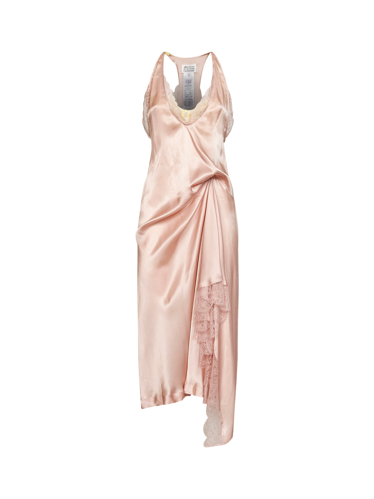 Maison Margiela Women Light Pink Satin And Lace Midi Slip Dress