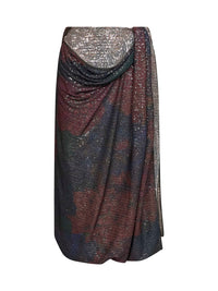 Maison Margiela Women Blue And Burgundy Printed Sequins Draped Midi Skirt