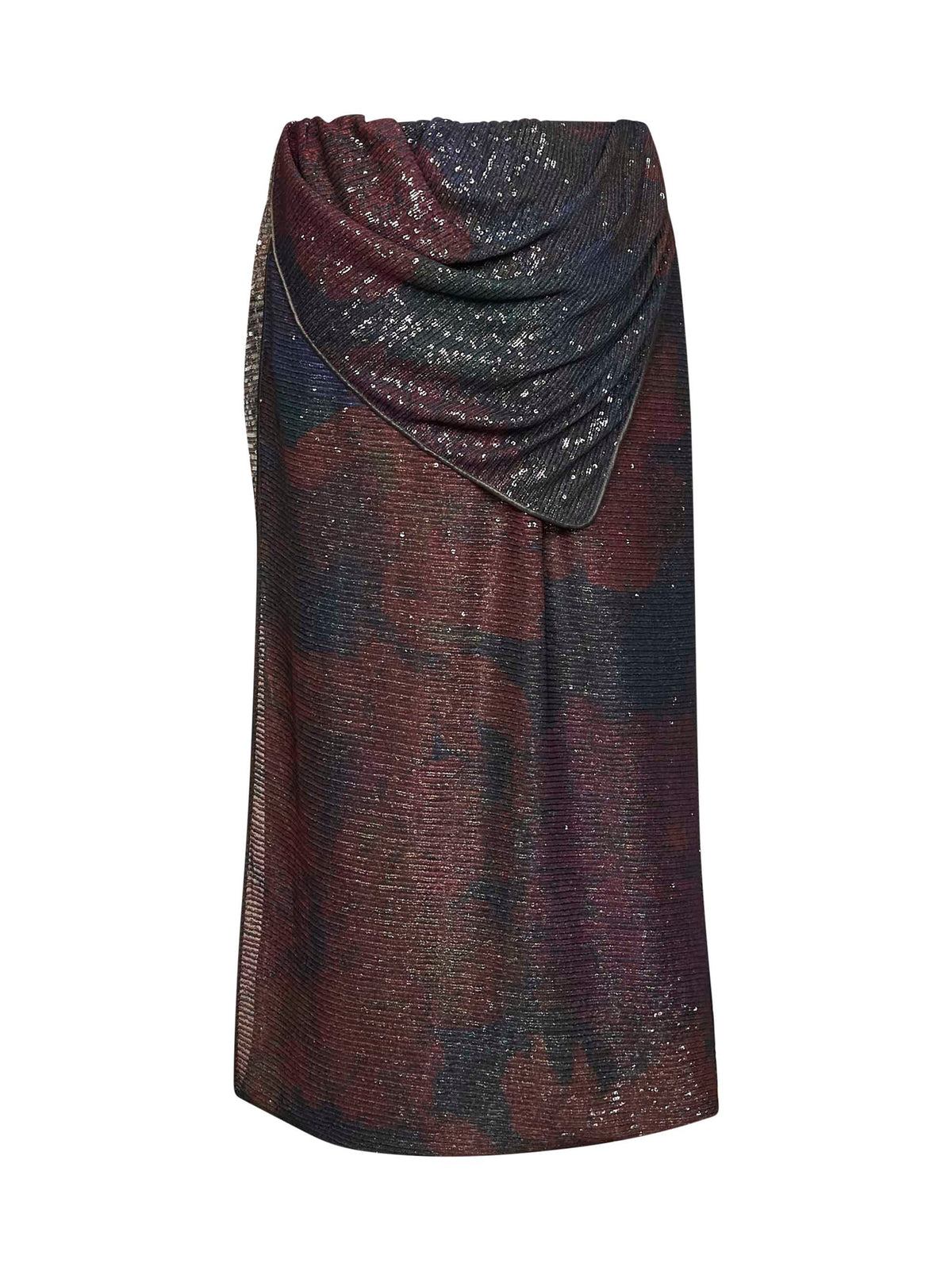 Maison Margiela Women Blue And Burgundy Printed Sequins Draped Midi Skirt
