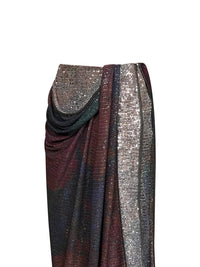 Maison Margiela Women Blue And Burgundy Printed Sequins Draped Midi Skirt