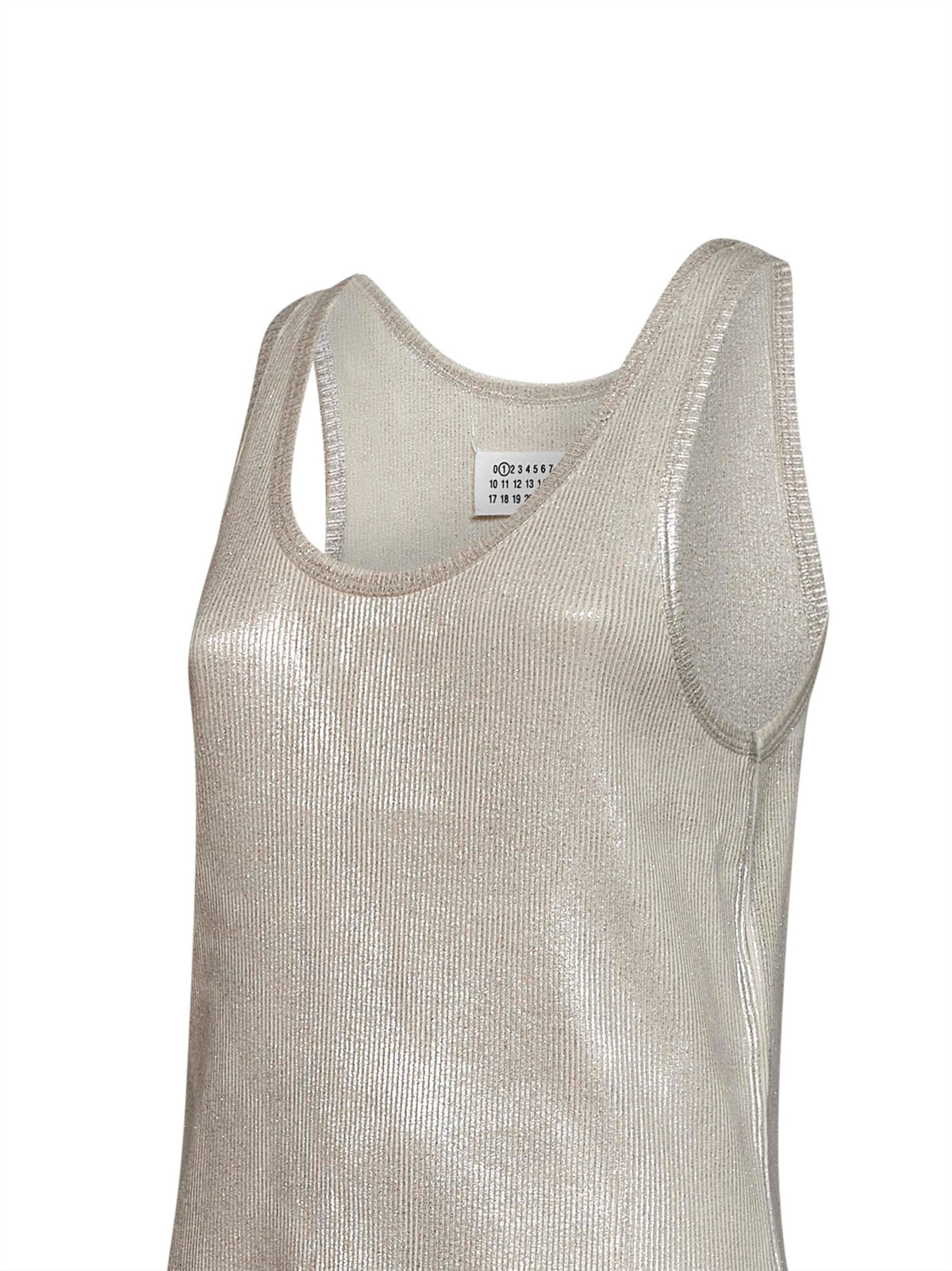 Maison Margiela Women Beige Ribbed Cotton Silver Print Tank Top