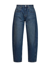 Marant Etoile Women Blue Faded Cotton Denim Oriane Barrel Jeans