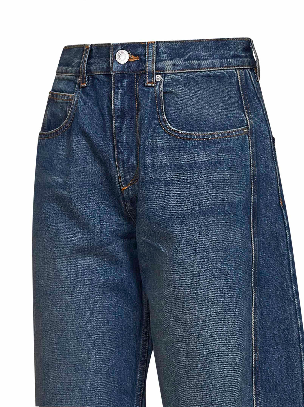 Marant Etoile Women Blue Faded Cotton Denim Oriane Barrel Jeans