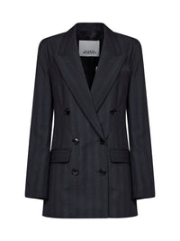 Marant Etoile Women Dark Anthracite Check Stretch Wool Jevima Double-Breasted Blazer