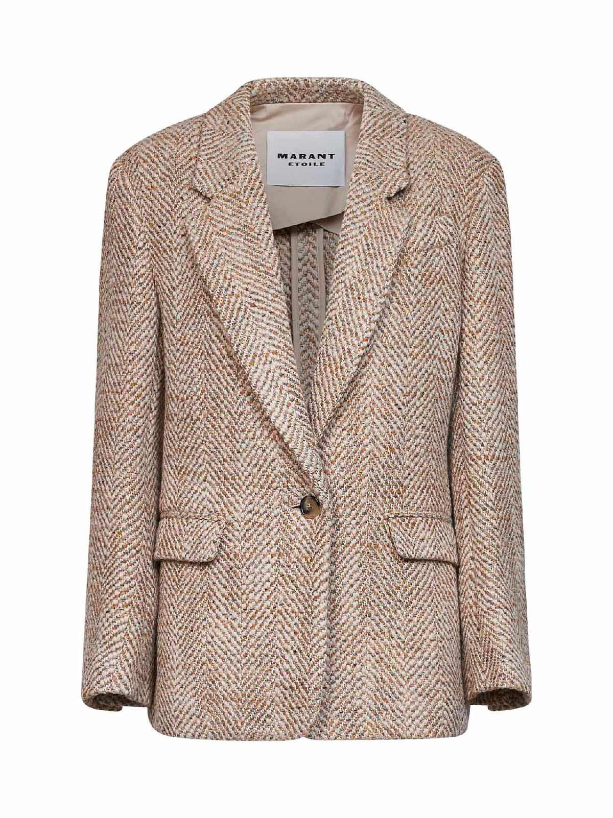 Marant Etoile Women Beige Herringbone Wool Blend Parly Single-Breasted Blazer