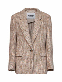 Marant Etoile Women Beige Herringbone Wool Blend Parly Single-Breasted Blazer