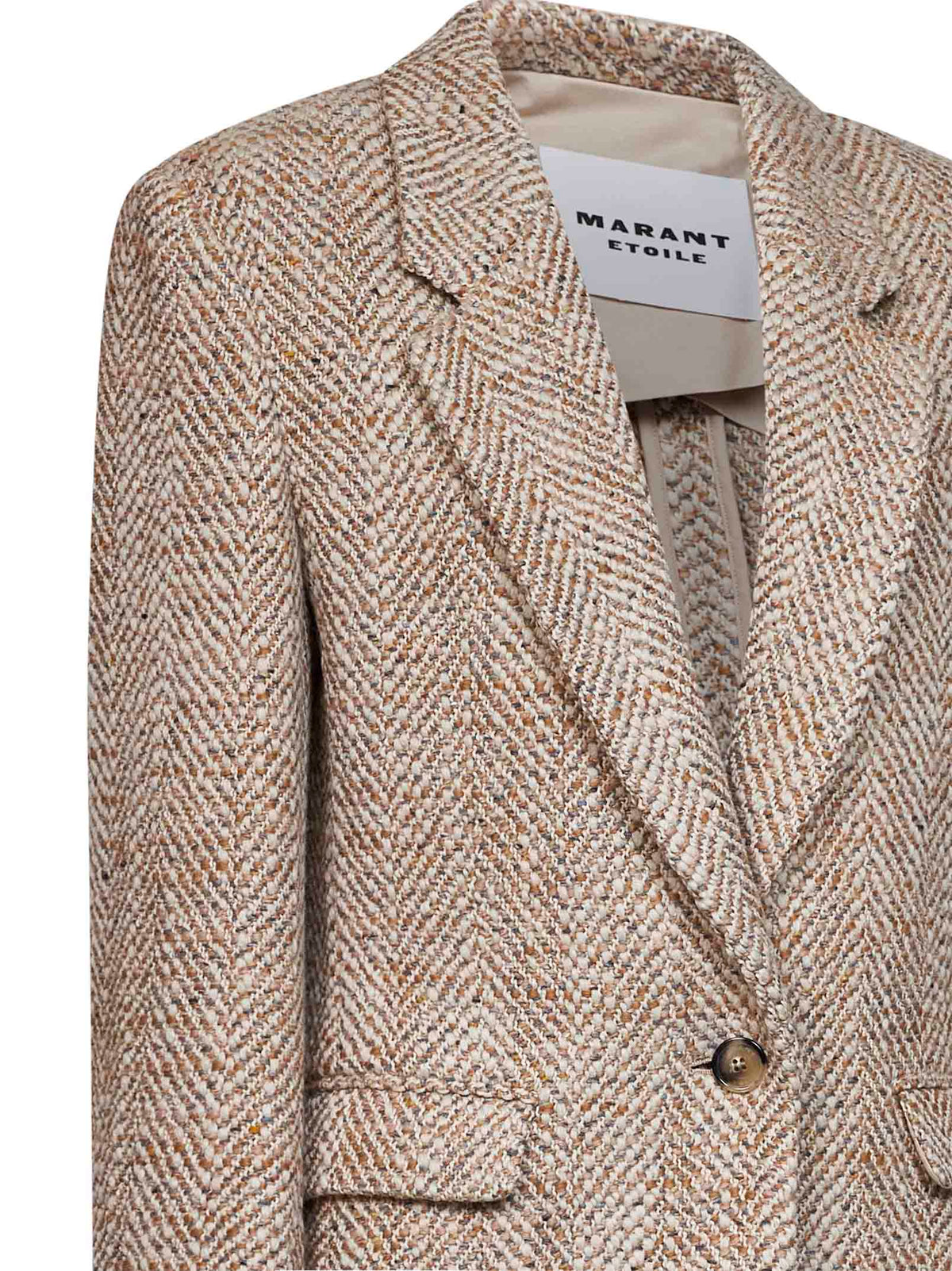 Marant Etoile Women Beige Herringbone Wool Blend Parly Single-Breasted Blazer