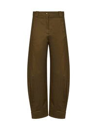 Max Mara Women Khaki Green Stretch Canvas Mxmadorni Barrel-Leg Trousers