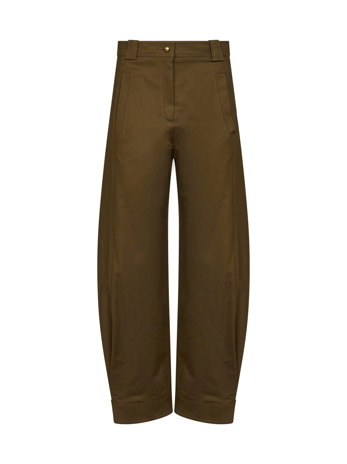 Max Mara Women Khaki Green Stretch Canvas Mxmadorni Barrel-Leg Trousers