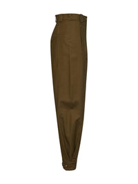 Max Mara Women Khaki Green Stretch Canvas Mxmadorni Barrel-Leg Trousers
