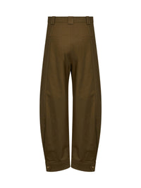 Max Mara Women Khaki Green Stretch Canvas Mxmadorni Barrel-Leg Trousers