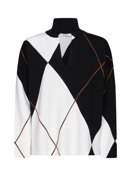 Max Mara Women Black And White Argyle Wool Mxmsala Relaxed Sweater
