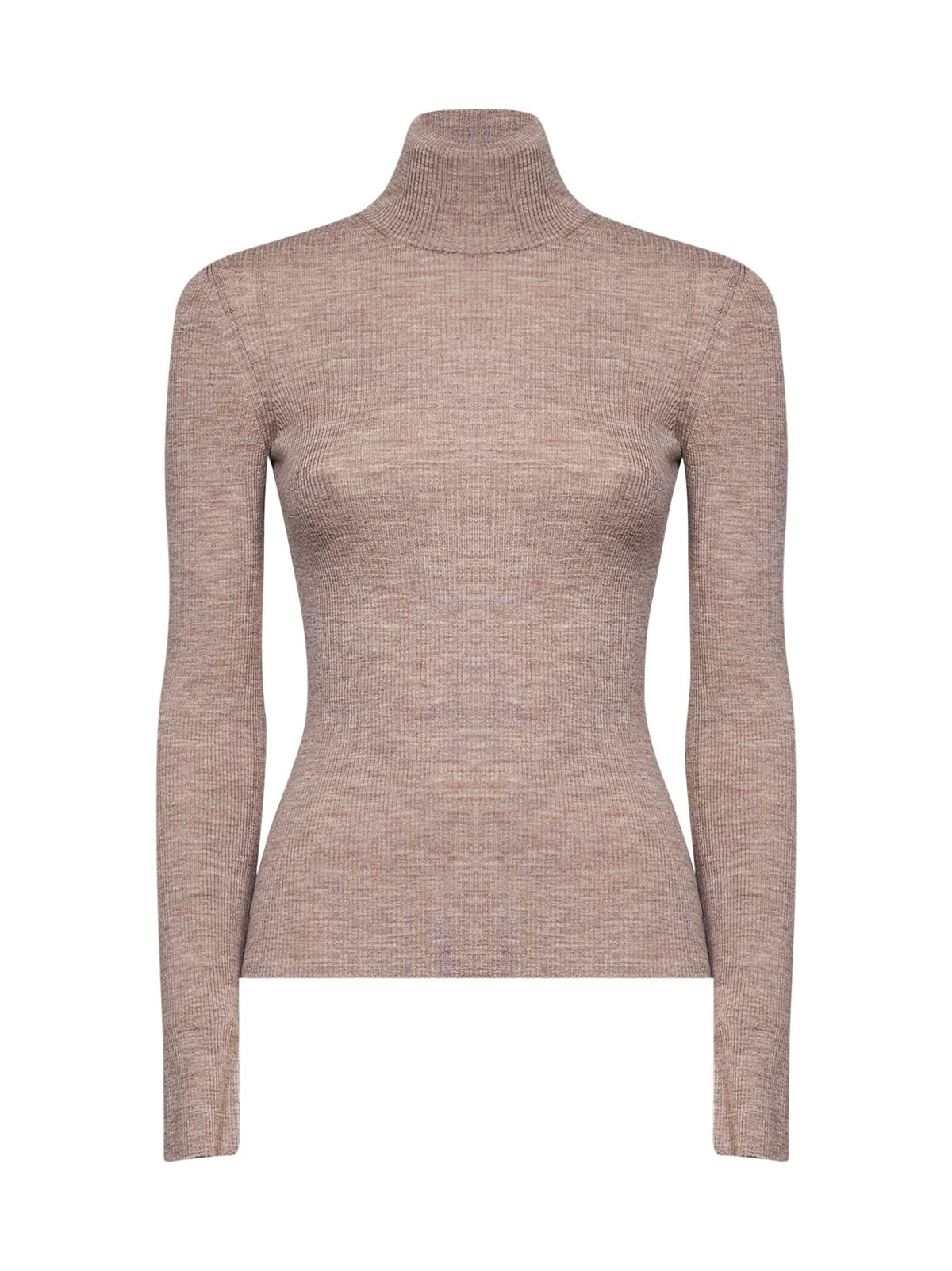 Max Mara Women Beige Ribbed Fine Wool Mxscavallo Turtleneck Sweater