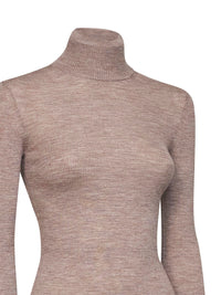Max Mara Women Beige Ribbed Fine Wool Mxscavallo Turtleneck Sweater
