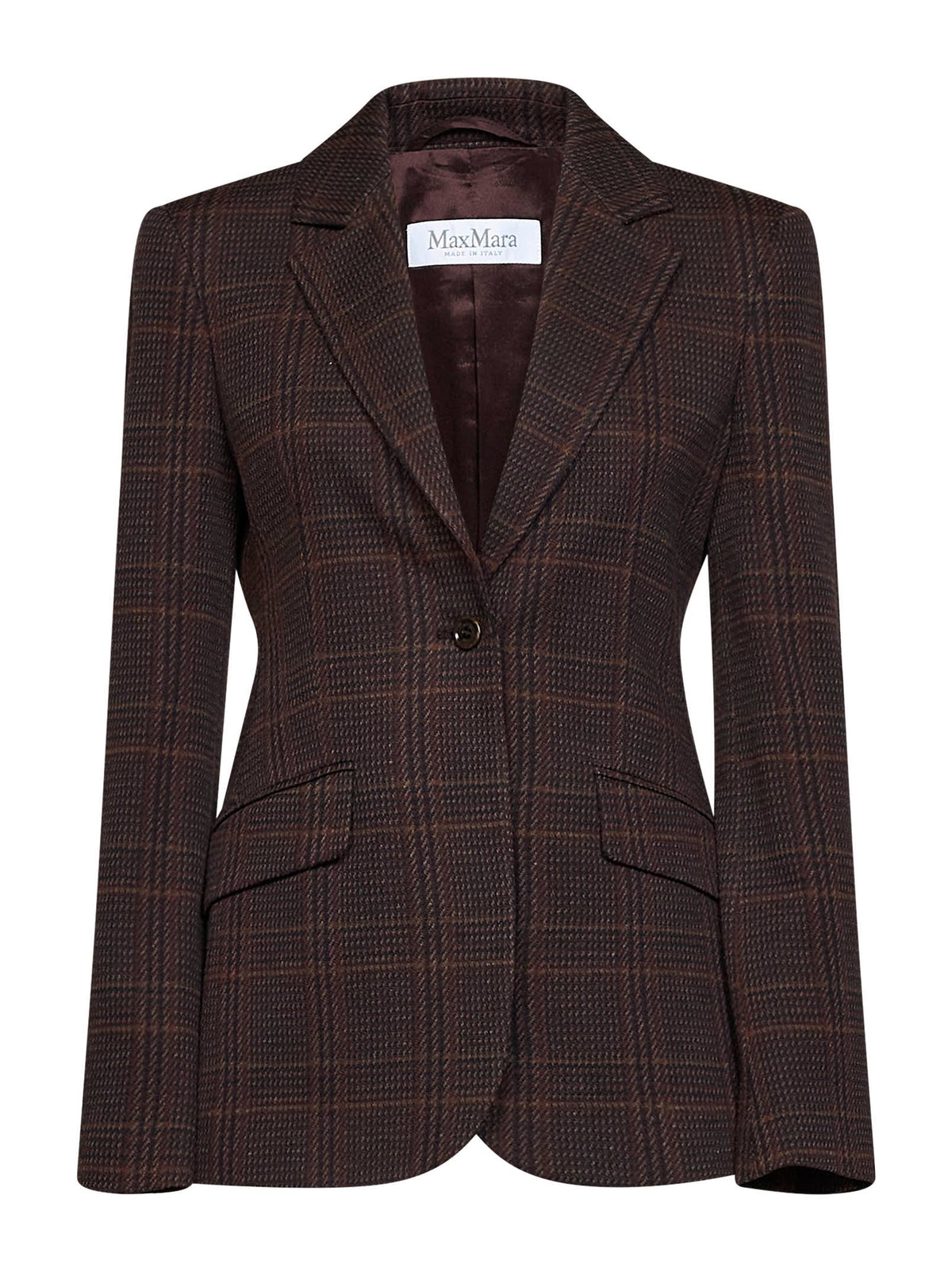 Max Mara Women Burgundy Brown Prince Of Wales Check Mxmabate Single-Breasted Jacket