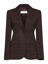 Max Mara Women Burgundy Brown Prince Of Wales Check Mxmabate Single-Breasted Jacket