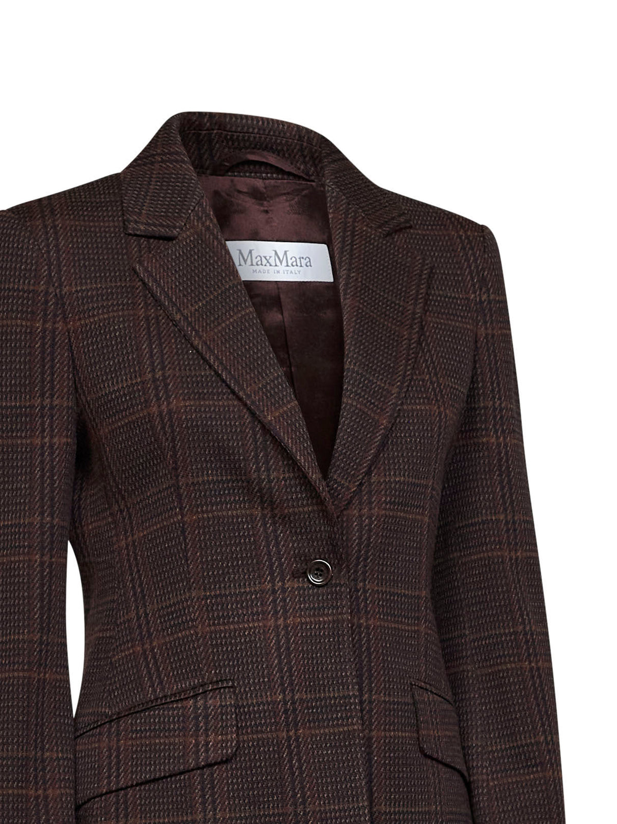 Max Mara Women Burgundy Brown Prince Of Wales Check Mxmabate Single-Breasted Jacket