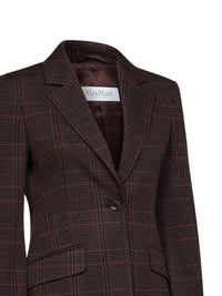 Max Mara Women Burgundy Brown Prince Of Wales Check Mxmabate Single-Breasted Jacket