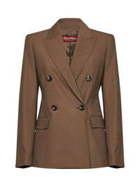 Max Mara Studio Women Khaki Stretch Twill Mstgioiosa Double-Breasted Blazer
