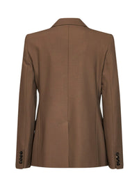Max Mara Studio Women Khaki Stretch Twill Mstgioiosa Double-Breasted Blazer