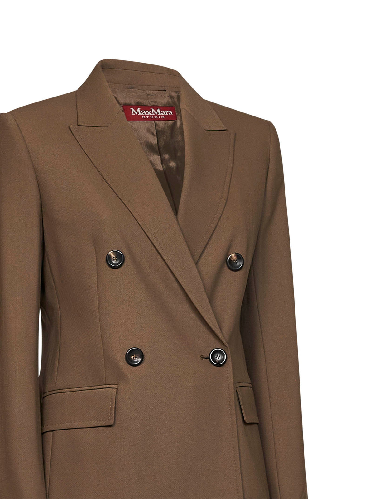 Max Mara Studio Women Khaki Stretch Twill Mstgioiosa Double-Breasted Blazer