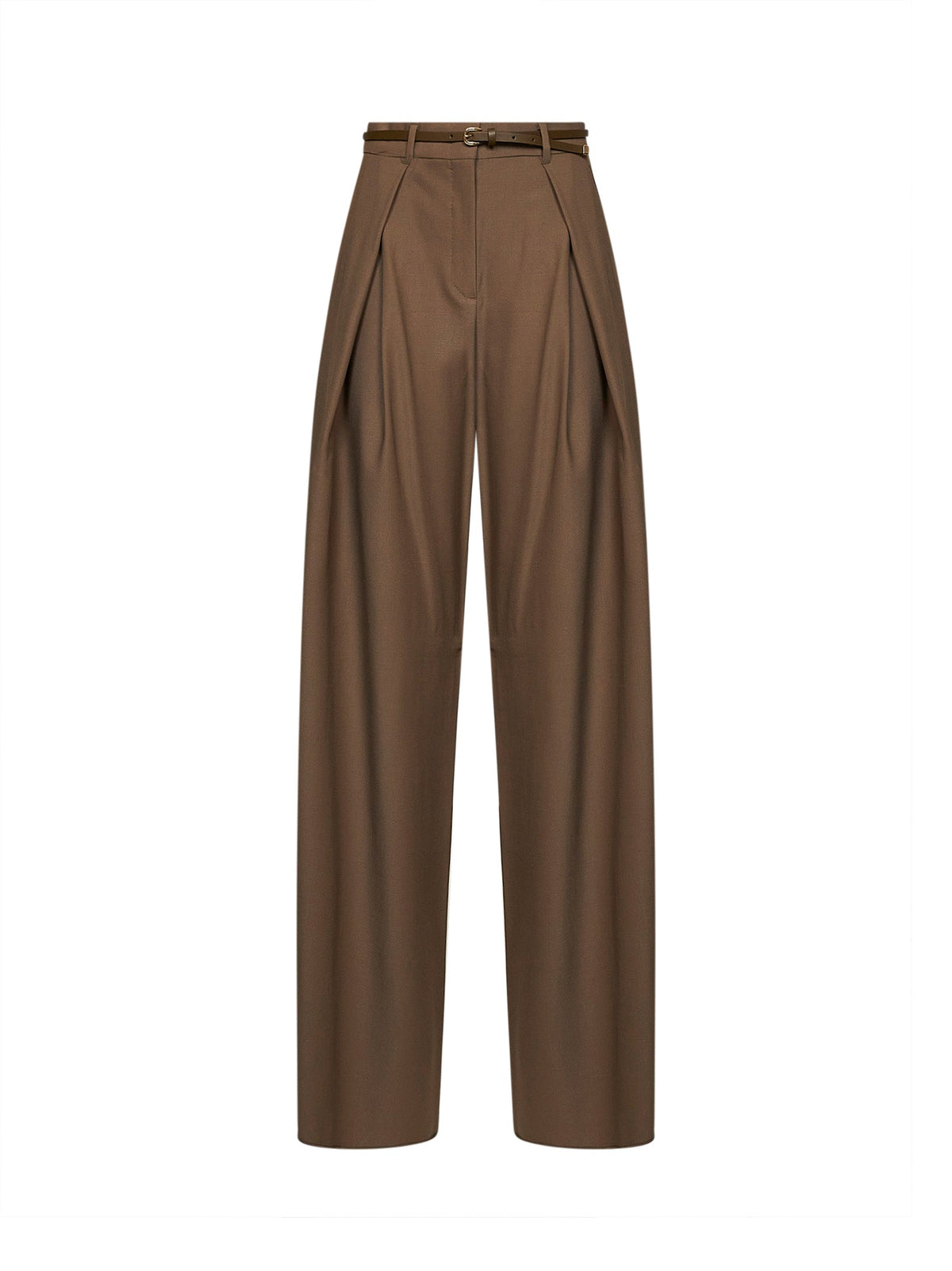 Max Mara Studio Women Khaki Stretch Twill Mstaere Belted Wide-Leg Trousers